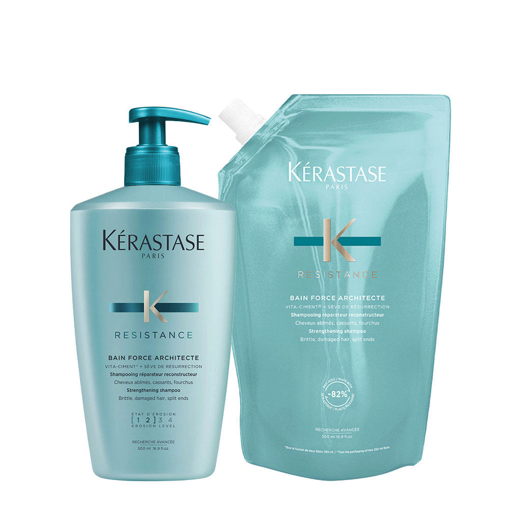Kerastase Résistance Bain Force Architecte Shampoo e Ricarica per Capelli