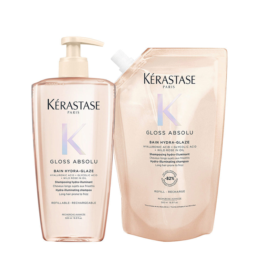 Kerastase Gloss Absolu Bain: Shampoo Idratante + Ricarica per Capelli Brillanti