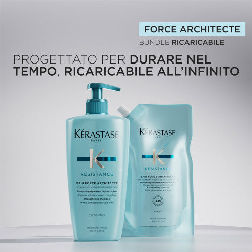 Kerastase Résistance Bain Force Architecte Refill, Shampoo Ricostituente Capelli