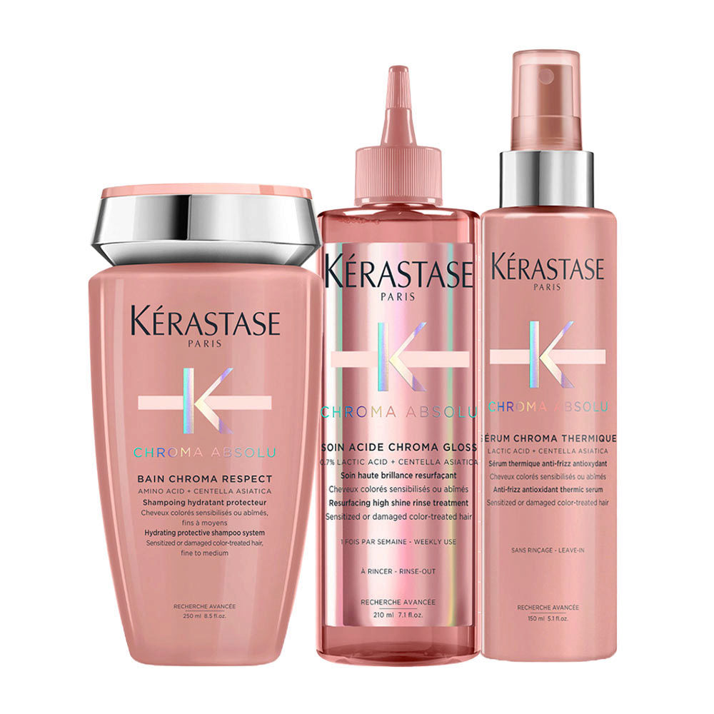 Kerastase Chroma Absolu Kit: Shampoo, Fluido e Siero Termico per Capelli Colorati