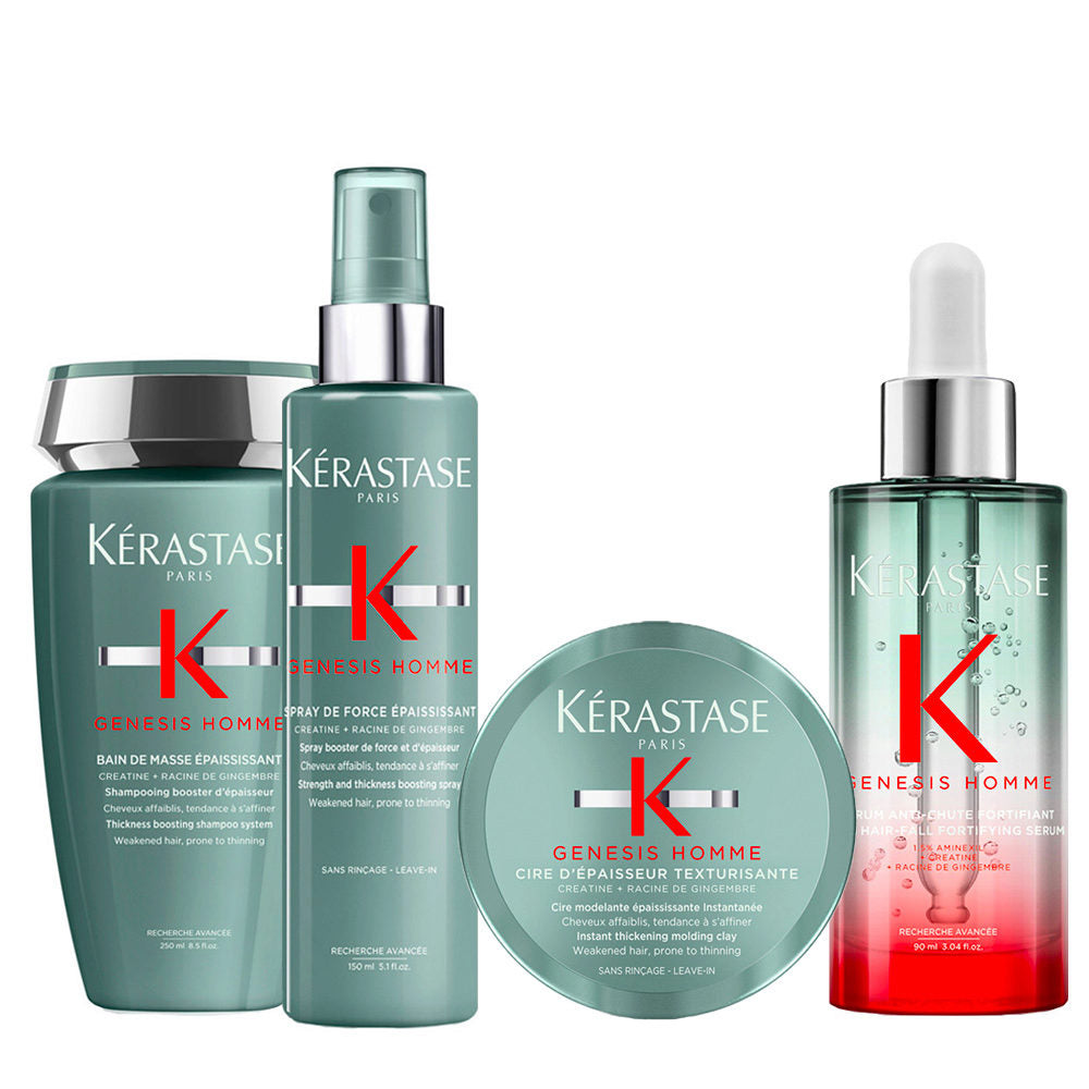 Kerastase Genesis Homme: Shampoo, Spray, Siero e Cera per Capelli Forti