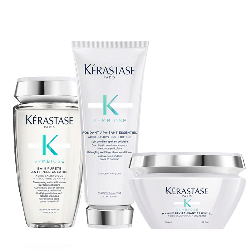 Kerastase Symbiose Shampoo, Balsamo e Maschera Antiforfora per Cute Grassa