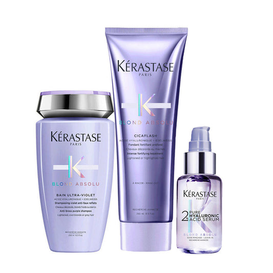 Kérastase Blond Absolu Kit: Shampoo Ultra Violet, Balsamo Cicaflash, Siero