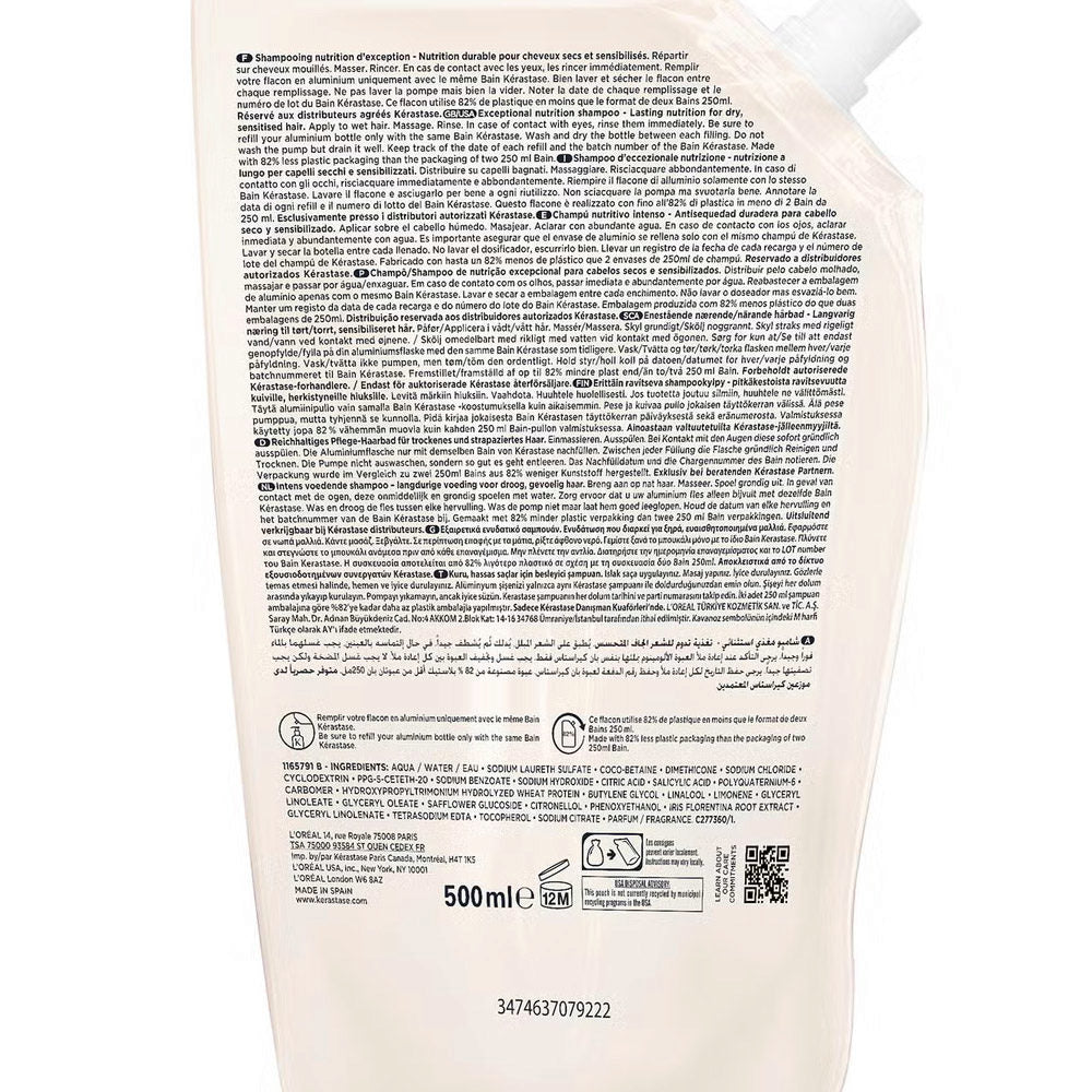 Kérastase Nutritive Bain Riche Refill 500ml: Shampoo Nutriente Eco-Ricarica Capelli Secchi